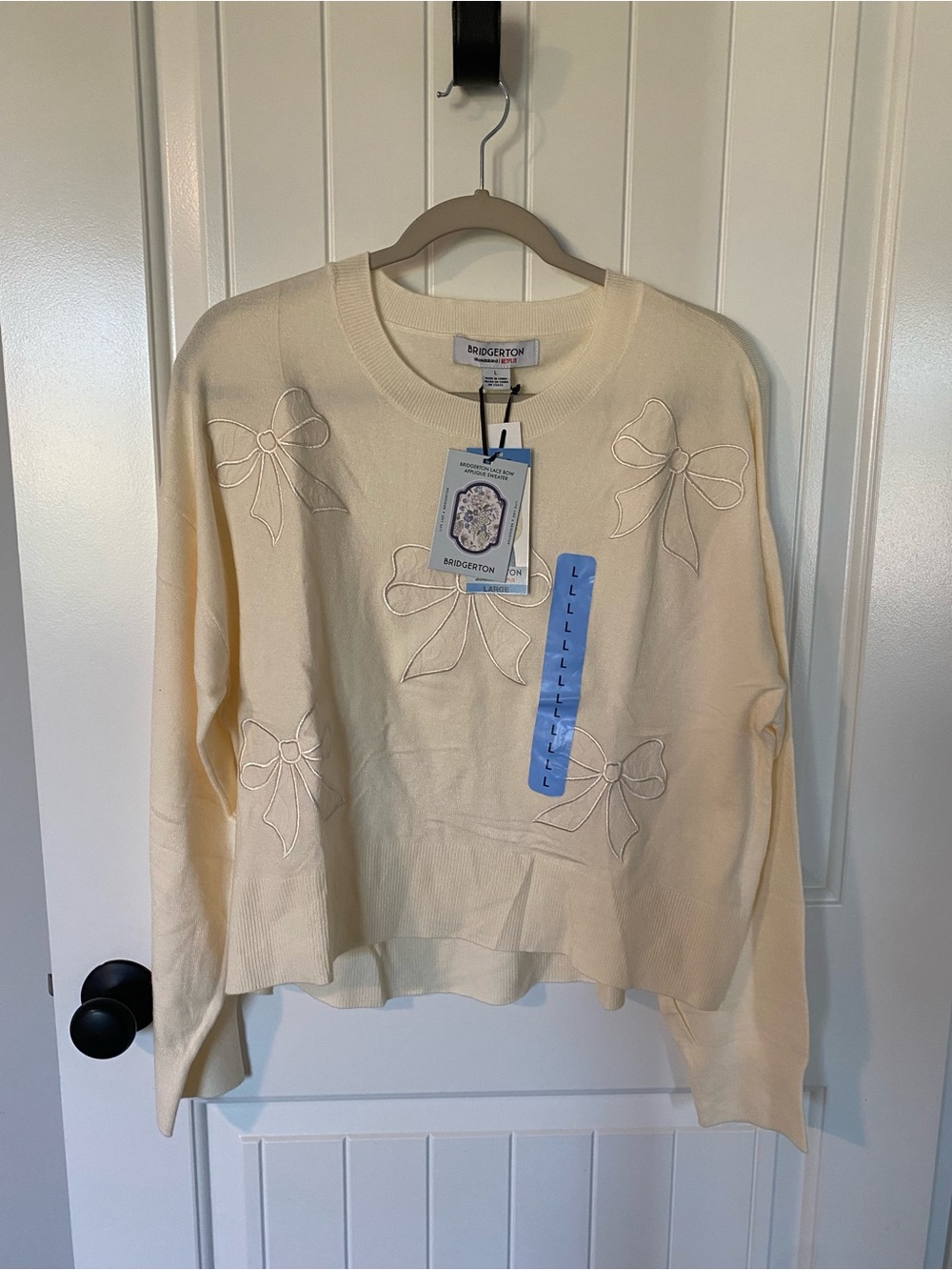 Bridgerton Cream Bow-Appliqué Crewneck Sweater
